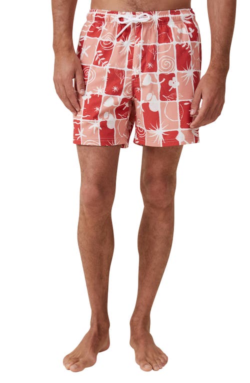 Shop Cotton On Stretch Swim Trunks In Soft Red Check