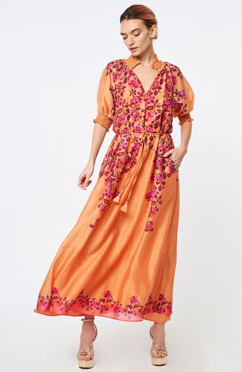 Shop Ciebon Cicile Puff Sleeve Embroidered Maxi Dress In Coral Blush