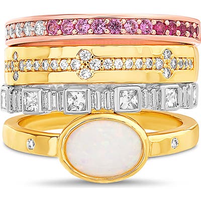 Lesa Michele Set Of 4 Cubic Zirconia & Opal Multicolor Stackable Rings