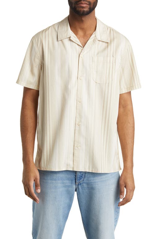 Treasure & Bond Stripe Soft Twill Camp Shirt in Ivory- Tan Scrawled Stripe