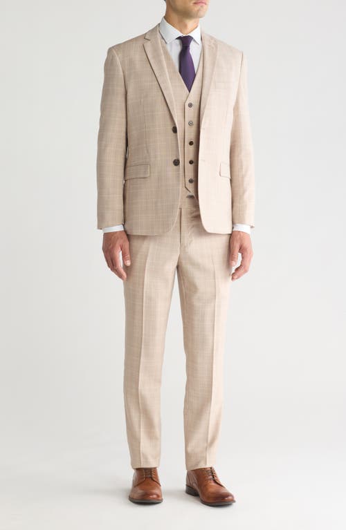 Gino Vitale Slim Fit Check Stretch Three Piece Suit In Sand