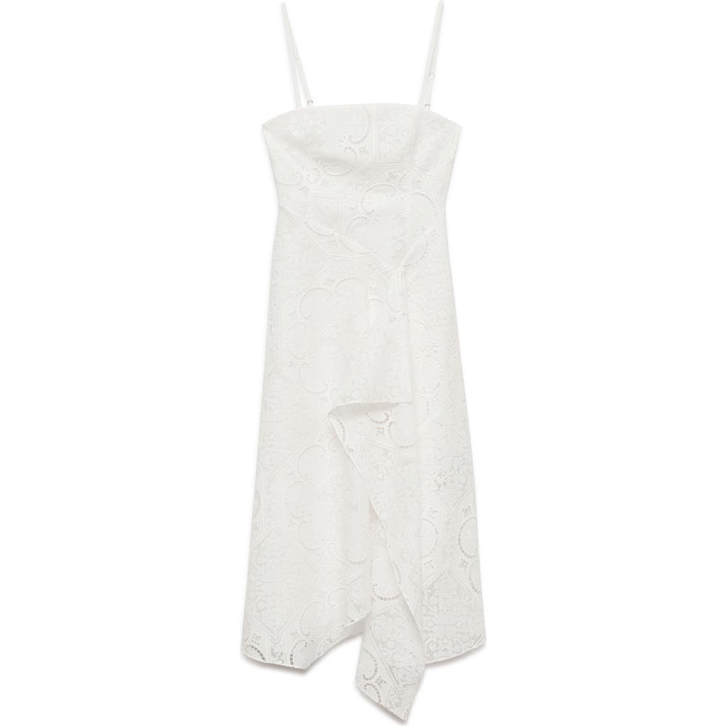 Mango Asymmetrical Embroidered Dress Off White In Off White