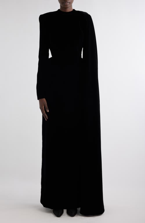 Shop Balenciaga Padded Long Sleeve Velvet Gown In 1000 Black