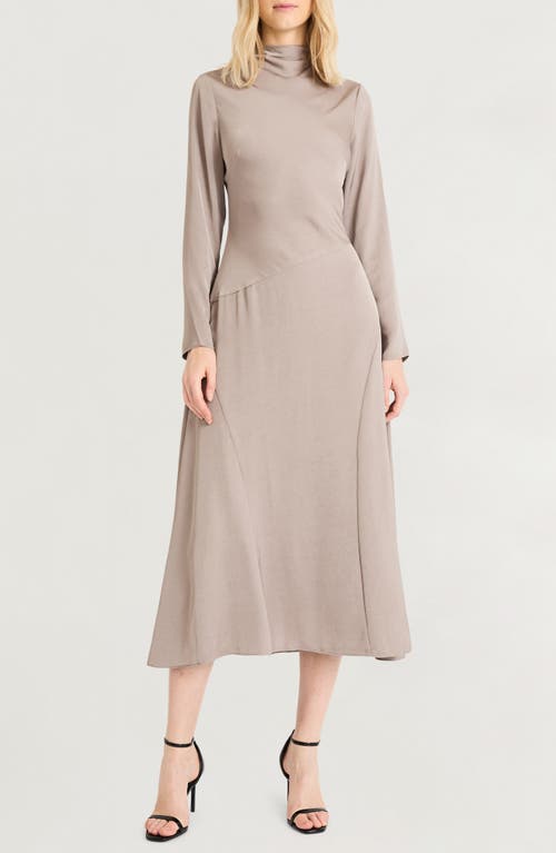 Shop Luxely Funnel Neck Long Sleeve Midi Dress In Taupe Gray