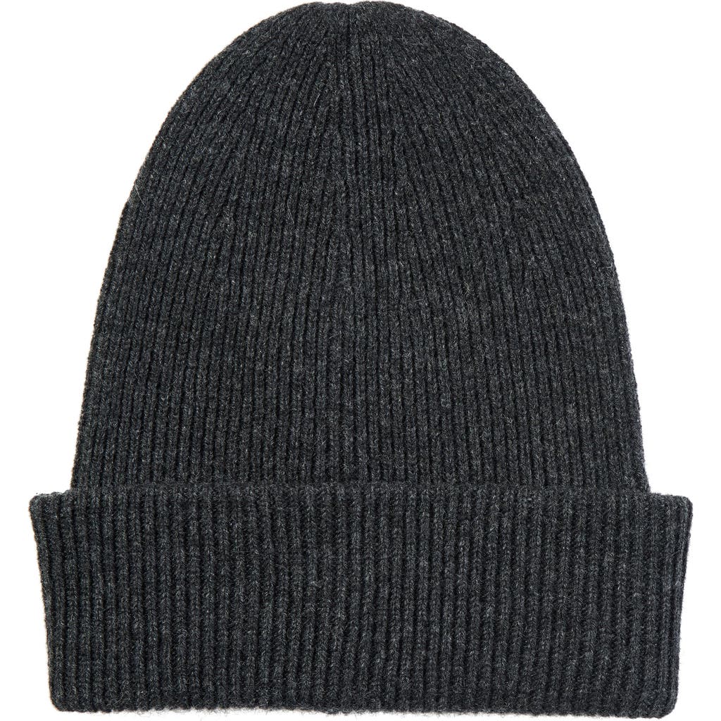 Amicale Ribbed Cashmere Double Cuff Beanie In Charcoal