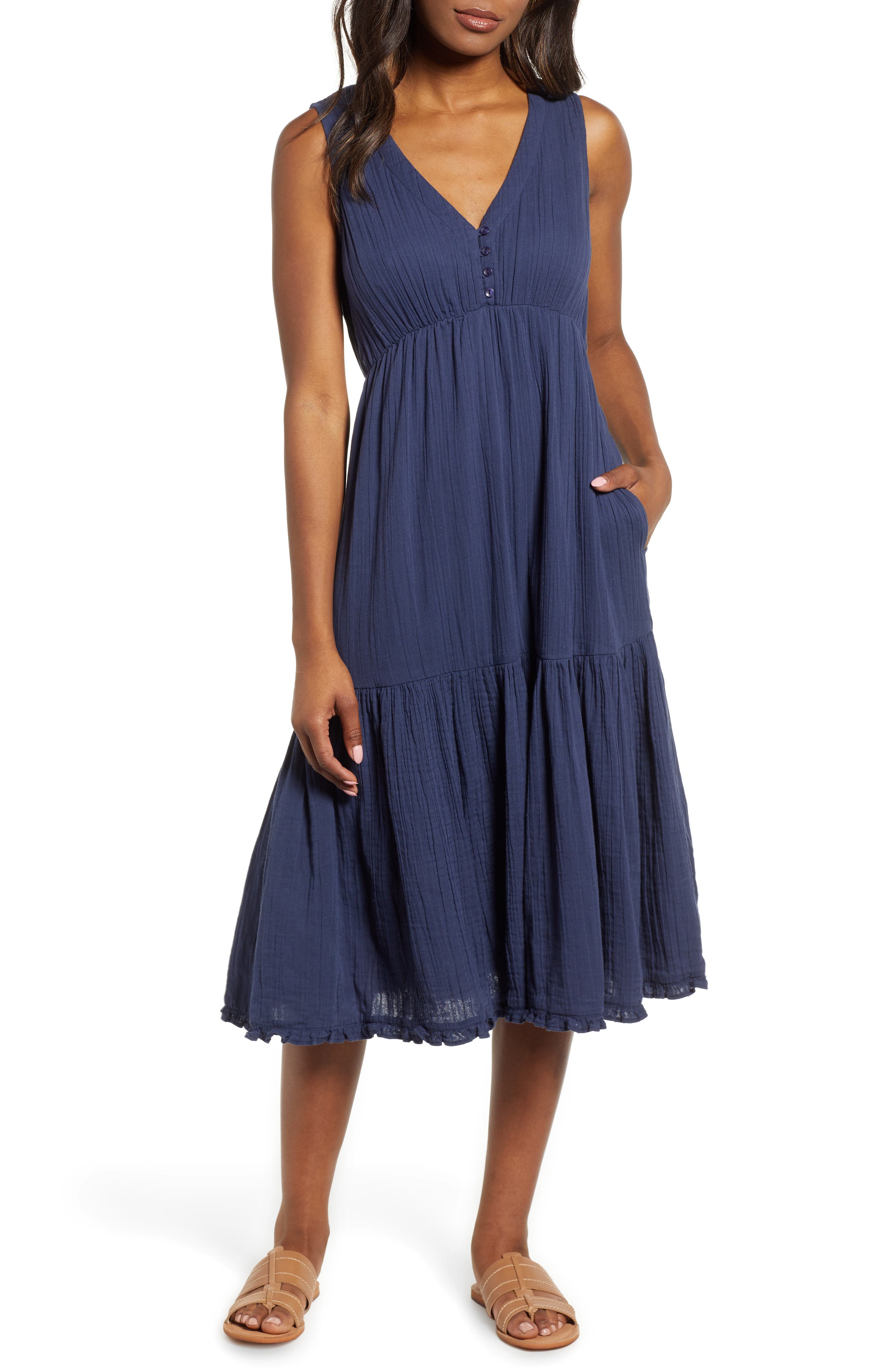 Lucky Brand Sleeveless Gauze Midi Dress, Blue
