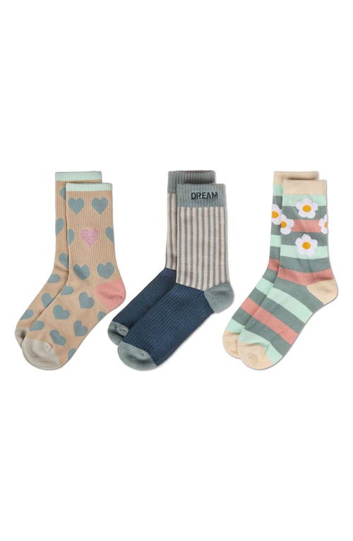 Memoi Assorted 3-pack Crew Socks In Green