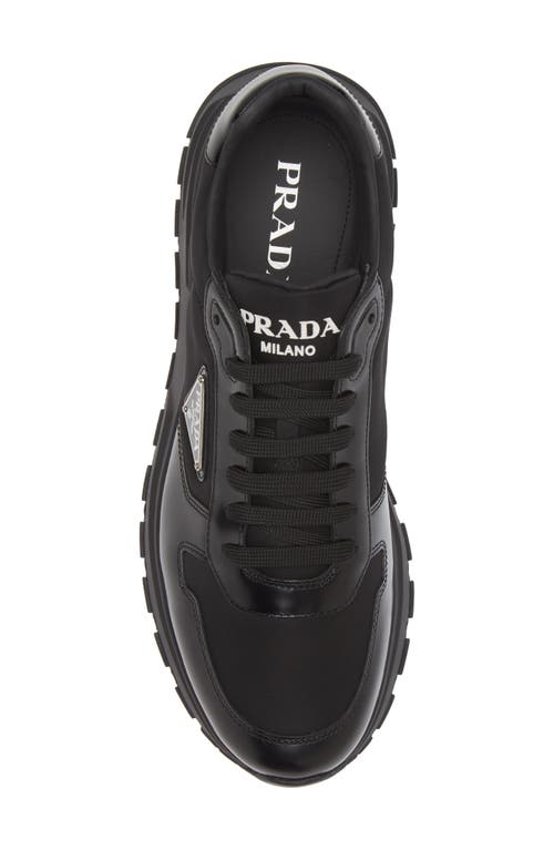 Prada Downtown Nappa Leather And Nylon Sneakers In Nero/nero