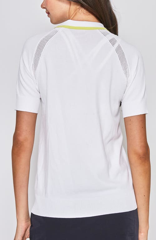L'etoile Sport Zip Front Knit Polo In White/yellow/navy