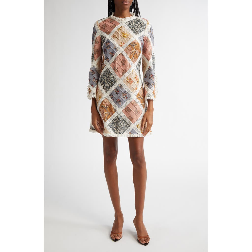 Zimmermann Multicolor Tallow Lace Trim Minidress In Spliced