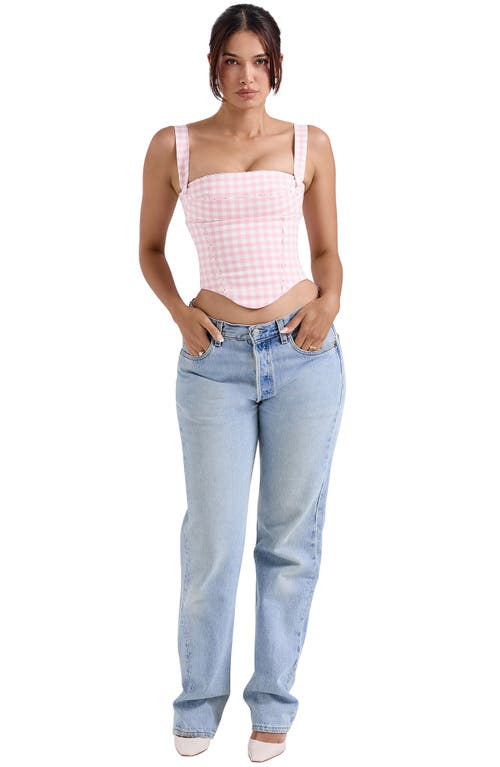 Shop House Of Cb Lottie Gingham Corset Top In Rose Shadow