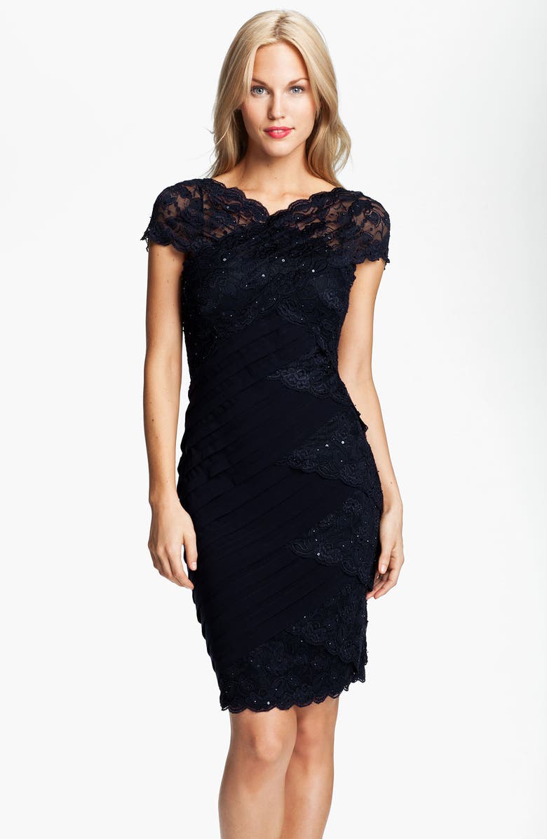 Betsy & Adam Sequin Lace Trim Pleated Jersey Dress | Nordstrom