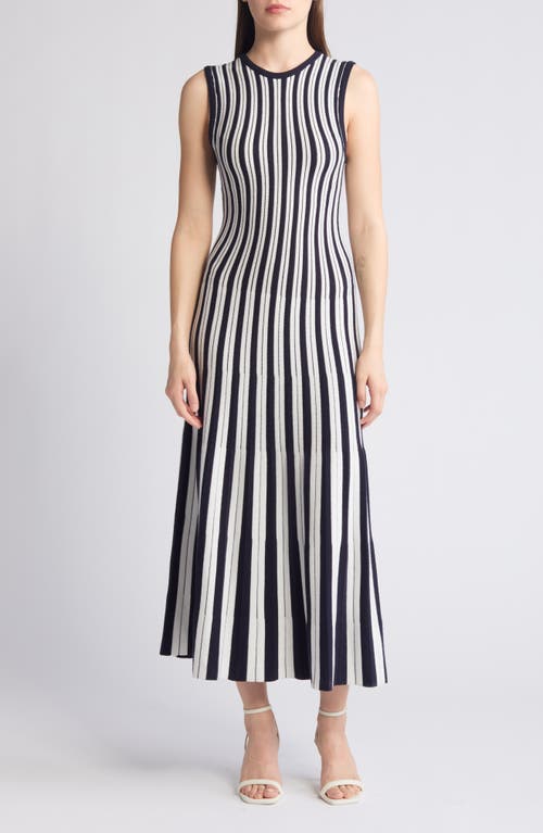 Shop Zoe And Claire Stripe Midi Sweater Dress In Navy/ivory