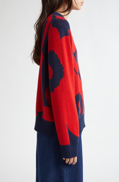 Shop Marimekko Valu Unikko Wool Sweater In Red Blue