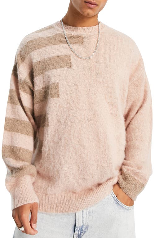 Stripe Sleeve Oversize Sweater in Pink