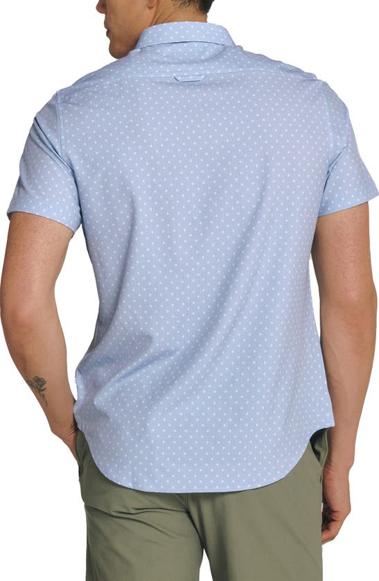 Shop 7 Diamonds Gareth Floral Dot Short Sleeve Performance Button-up Shirt In Blue