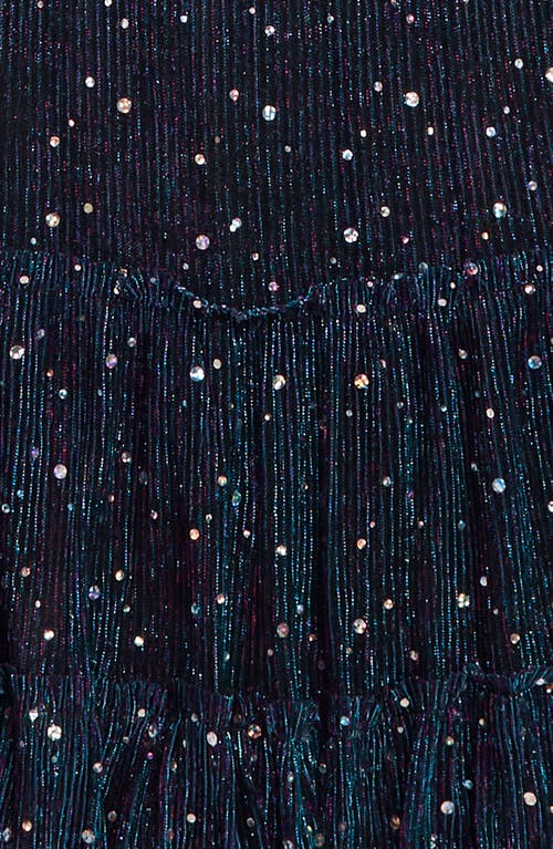 Shop Zunie Kids' Sequin Plissé Tiered Dress In Black Multi