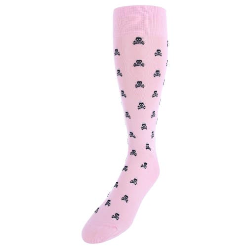 Shop Trafalgar Rodger Skull And Cross Bones Mercerized Cotton Mid-calf Socks In Pink