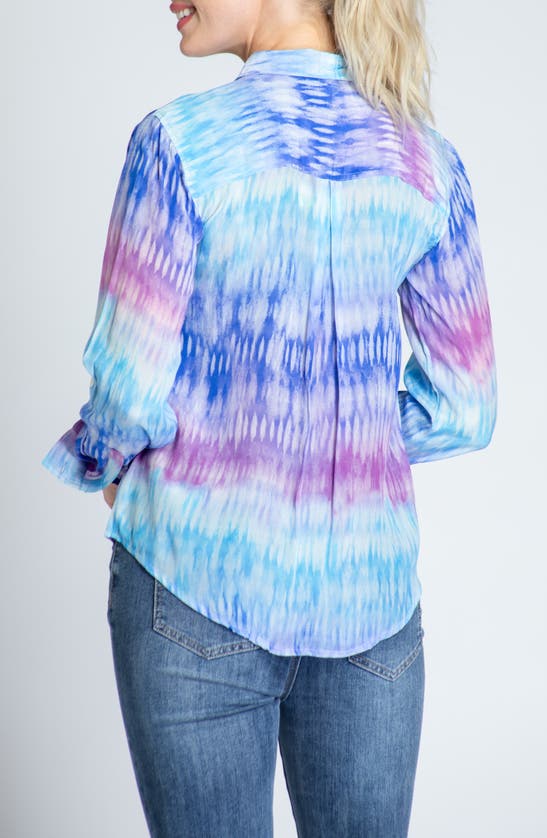 Shop Apny Print Roll-up Sleeve Chiffon Button-up Shirt In Purple Multi