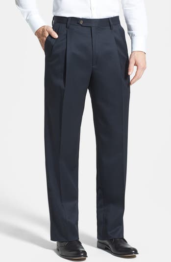ROSSO Men's Pleated Washable Wool Blend Dress Pant with Comfort Waistband -  Black - CT11P0T1K5R