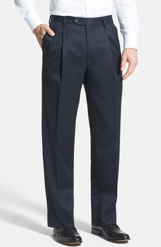 BERLE BERLE PLEATED CLASSIC FIT WOOL GABARDINE DRESS PANTS