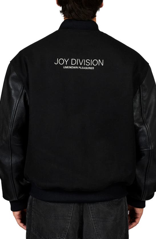 Shop Pleasures X Joy Division Unknown  Wool Blend Varsity Jacket In Black