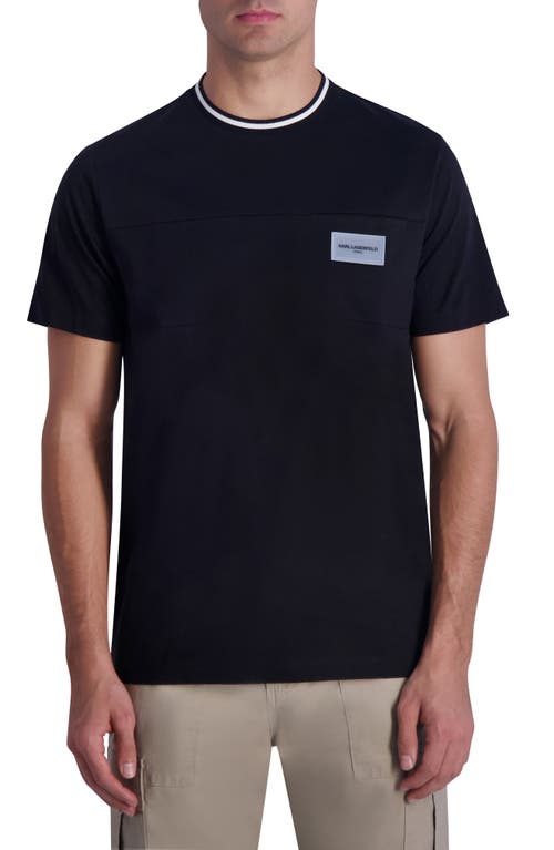 Karl Lagerfeld Paris Contrast Crewneck Cotton T-Shirt Black at Nordstrom,
