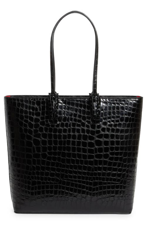 Shop Christian Louboutin Cabata Croc Embossed Leather Tote In Bk01 Black