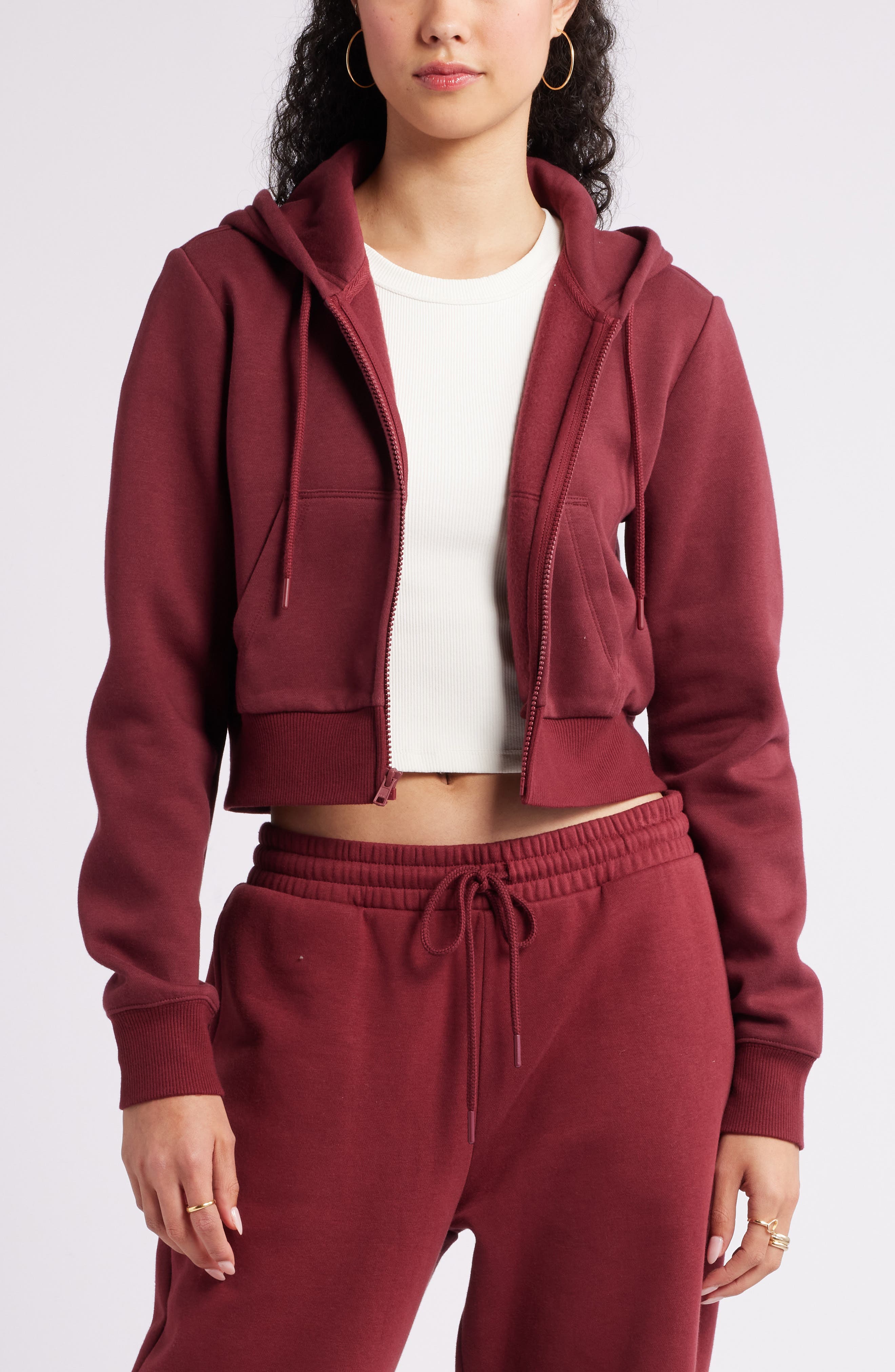 BP. Crop Zip Fleece Hoodie in Red Grape Cover