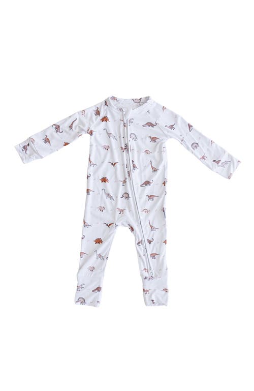 Charlie Lou Baby ® Neutral Dinosaurs Double Zipper Covertible Romper In White