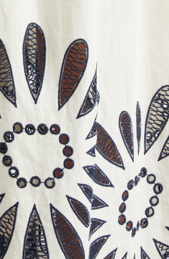 Shop Ulla Johnson Beatrice Floral Eyelet Detail Linen & Cotton Sundress In Porcelain