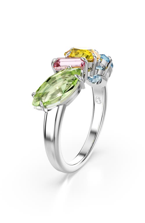 Swarovski Rhodium Plated Mixed Cuts Gema Ring In Multicolored