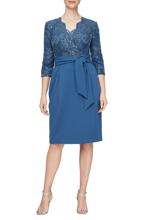 Alex Evenings Sequin Embroidery Cocktail Sheath Dress in Vintage Blue at Nordstrom, Size 6