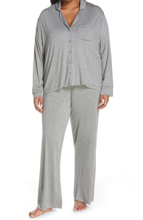 SKIMS Long Sleeve Button-Up Pajamas in Heather Gray