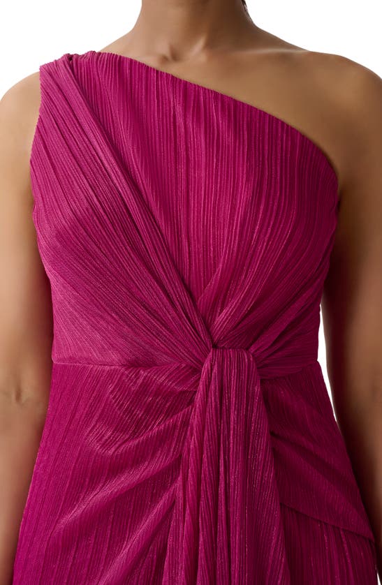 Adrianna Papell Stardust Pleated One Shoulder Gown In Magenta