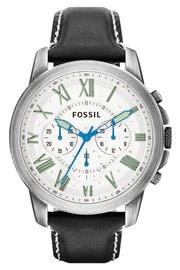 Fossil 'Grant' Round Chronograph Leather Strap Watch, 44mm | Nordstrom