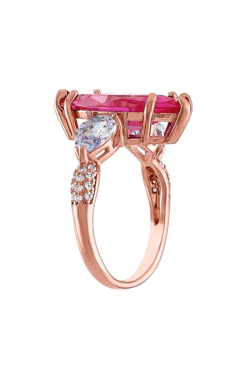 Fzn 14k Rose Gold Over Sterling Silver Lab Pink Sapphire & Lab White Sapphire Ring In Pink Sapphire