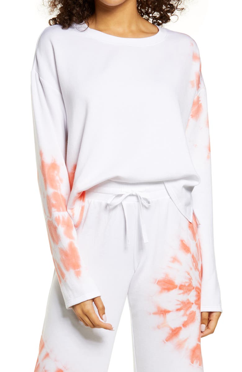 BP. All Weekend Crop Sweatshirt, Main, color, WHITE PLACED TIE DYE