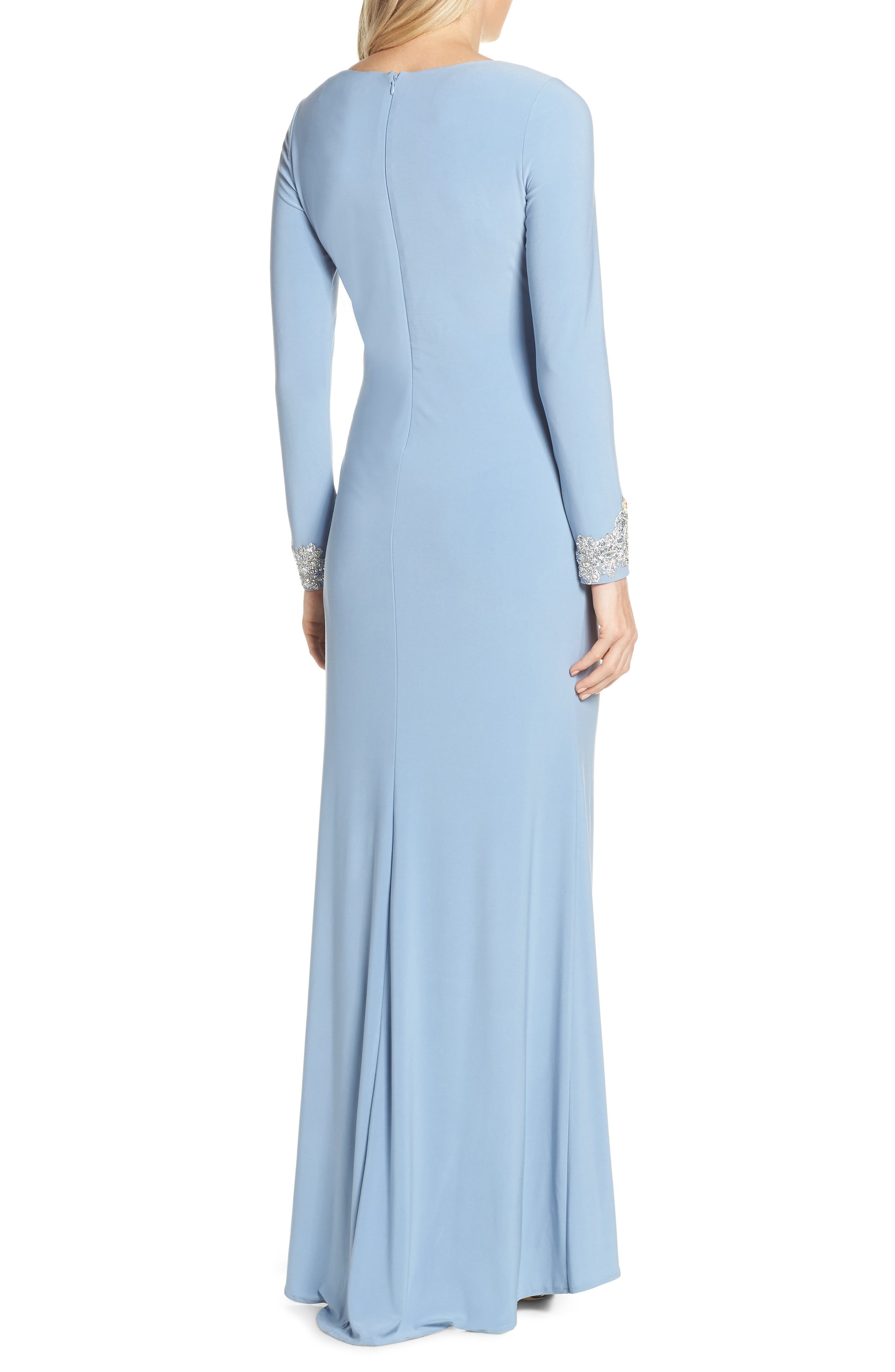 vince camuto beaded cuff ruched jersey gown