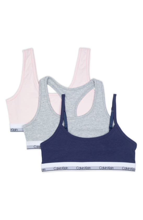 Calvin Klein Kids' Assorted 3-pack Stretch Cotton Sports Bras In Symphony/  Hg/ Crystal