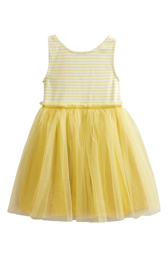 Mini Boden Kids' Stripe Sleeveless Tulle Dress In Pale Lemon