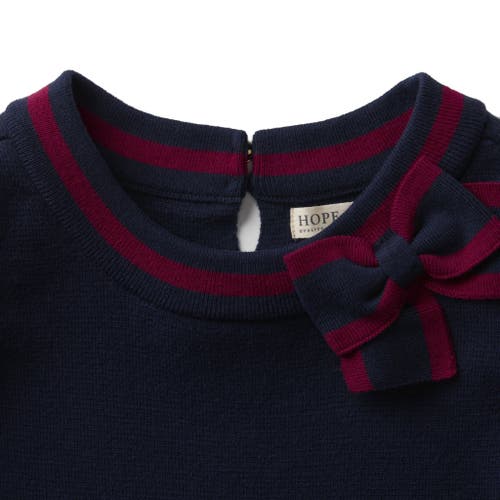 Shop Hope & Henry Girls' Organic Milano Tipped Sweater Dress, Toddler In Navy With Berry