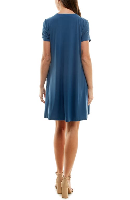 Shop Nina Leonard Short Sleeve Trapeze Dress In Blue Moon/gold