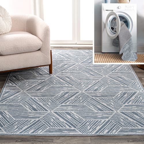 Jonathan Y Vector Modern Coastal Geometric Machine-washable Area Rug In Blue/cream