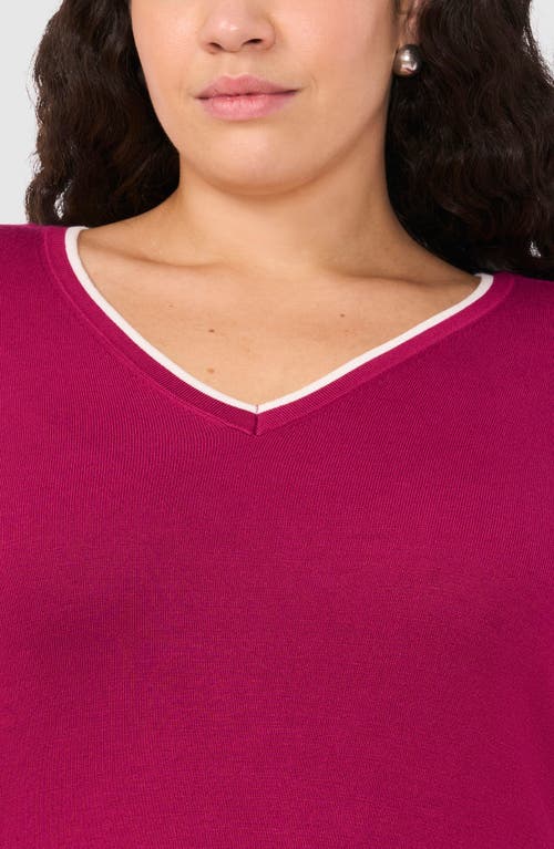 Shop Halogenr Halogen(r) Tipped Split Cuff V-neck Sweater In Raspberry Radiance Purple