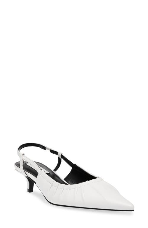Syrie Kitten Heel Slingback Pointed Toe Pump in White Leather