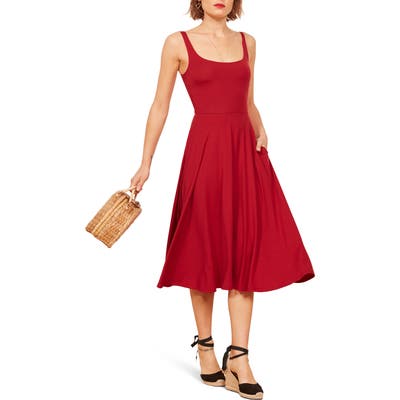Reformation Rou Midi Fit & Flare Dress, Red
