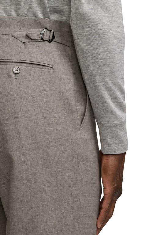 Shop Ralph Lauren Purple Label Flat Front Wool Twill Dress Pants In Light Grey Melange