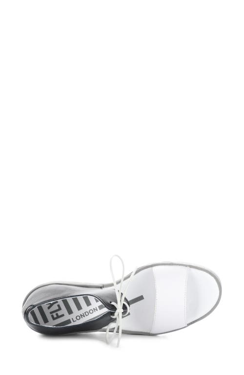 Shop Fly London Bilu Platform Wedge Sandal In White/black Mous