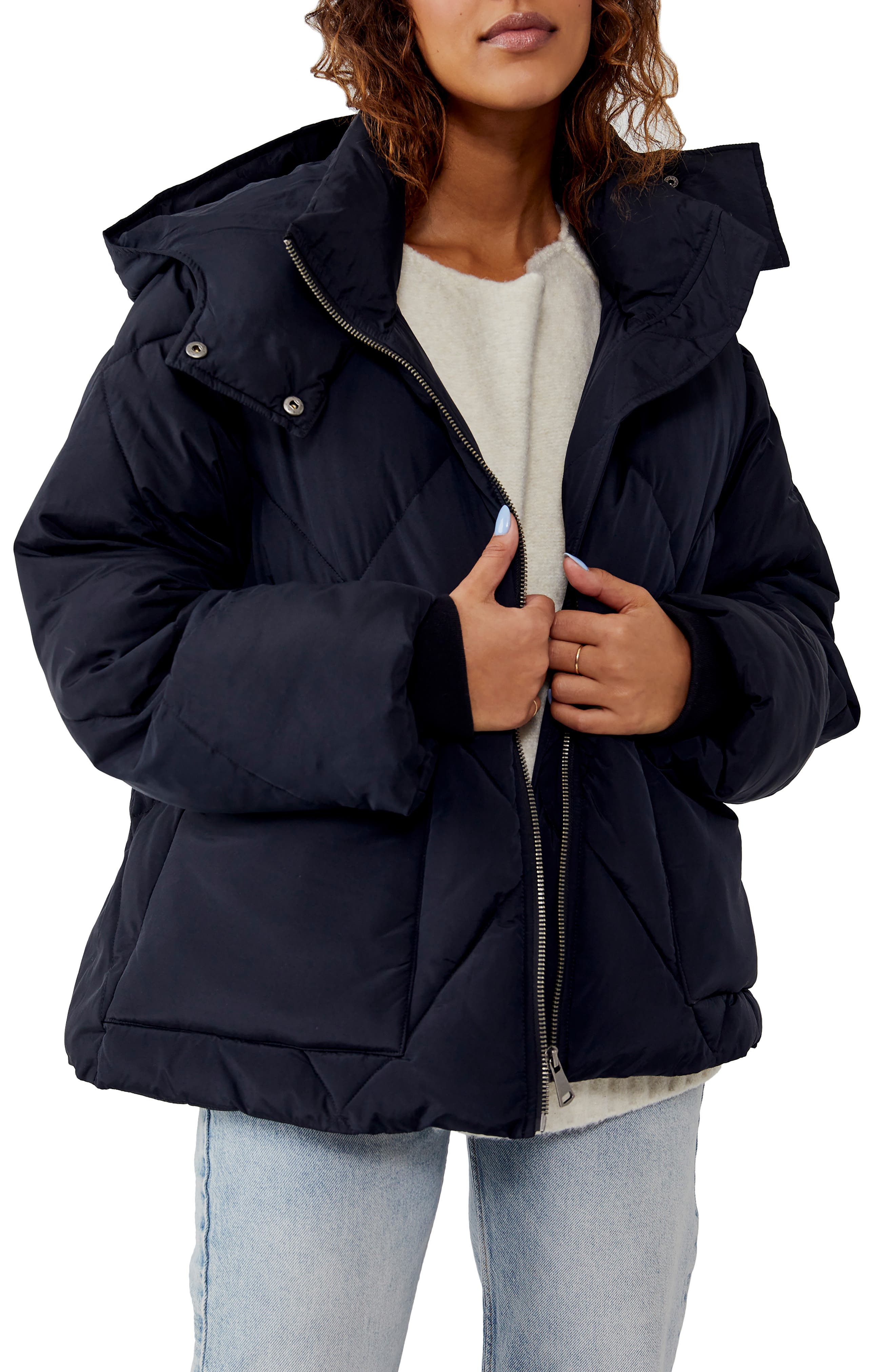 womens black padded coat with hood